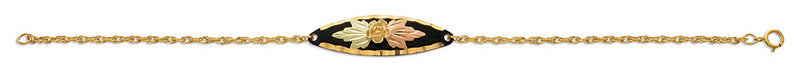 Rose with Leaves Antiqued Bracelet, 10k Yellow Gold, 12k Green and Rose Gold Black Hills Gold Motif