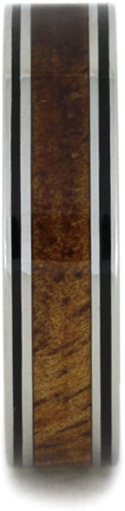 Dinosaur Bone, Gibeon Meteorite, Red Stripe 8mm Comfort-Fit Titanium Band, Size 14.25