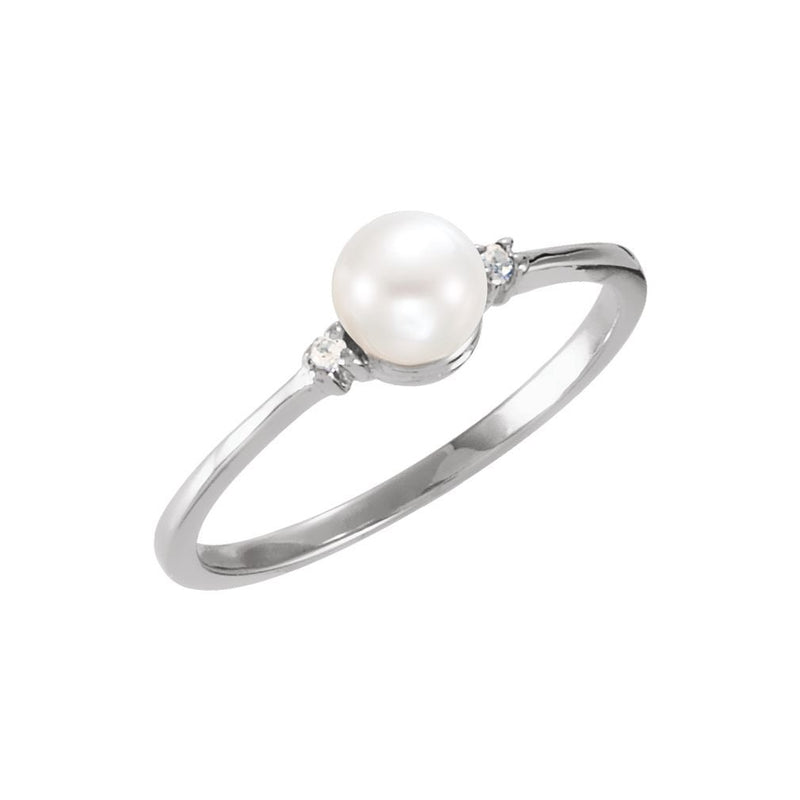 White Freshwater Cultured Pearl and Diamond Ring, Rhodium-Plated 14k White Gold (7.00-7.50 ) (.025Ctw, G-H Color, I1 Clarity)