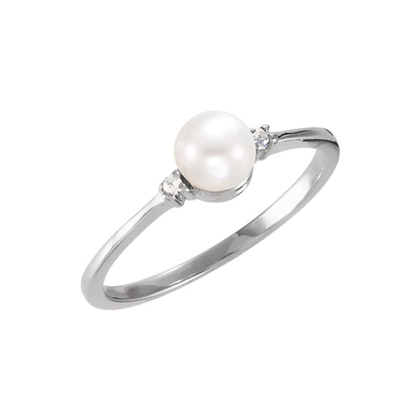Platinum White Freshwater Cultured Pearl and Diamond Ring (7.00-7.50 mm) (.025Ctw, G-H Color, SI2-SI3 Clarity)