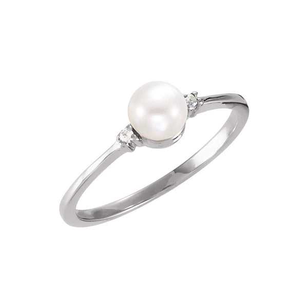 White Freshwater Cultured Pearl and Diamond Ring, Rhodium-Plated 14k White Gold (7.00-7.50 ) (.025Ctw, G-H Color, I1 Clarity)