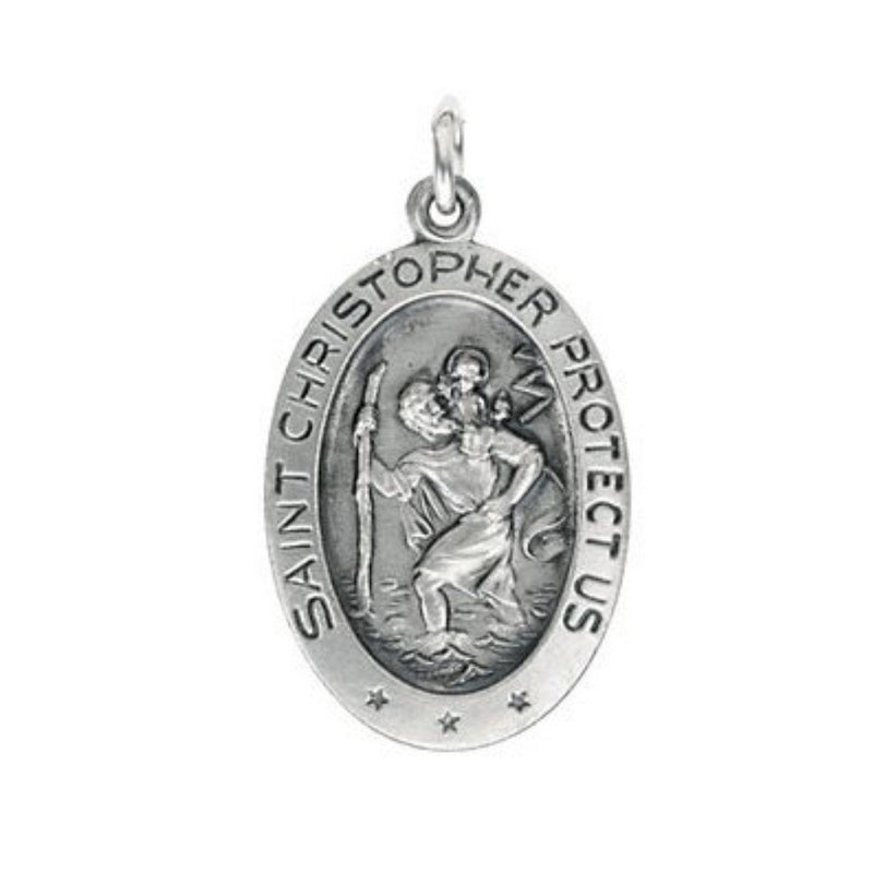 Sterling Silver Oval St. Christopher Necklace, 18" (19x14 MM)