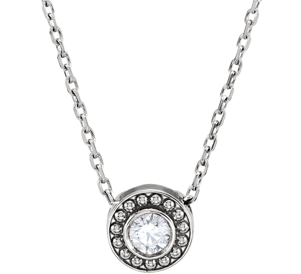 Platinum Diamond Solitaire Granulated Bead Design Slide Pendant Necklace, 16" (.10 Cttw)