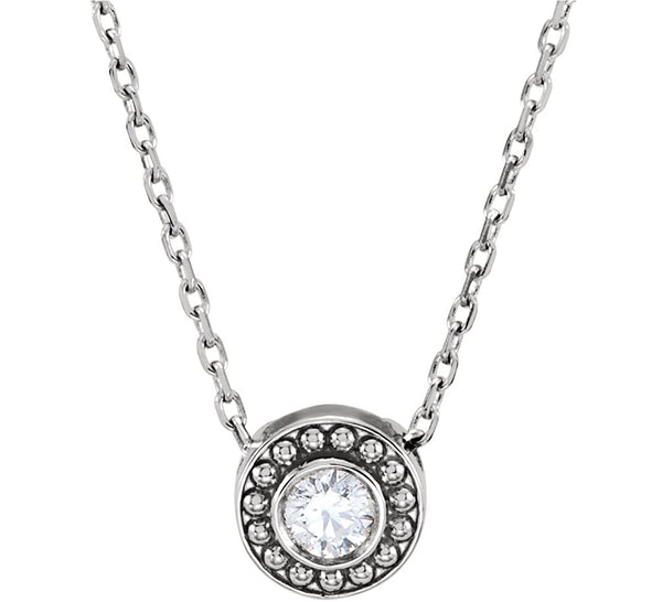 Platinum Diamond Solitaire Granulated Bead Design Slide Pendant Necklace, 16" (.10 Cttw)