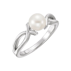 White Freshwater Cultured Pearl Ichthys Ring, Rhodium-Plated 14k White Gold (6.5-7.00mm)