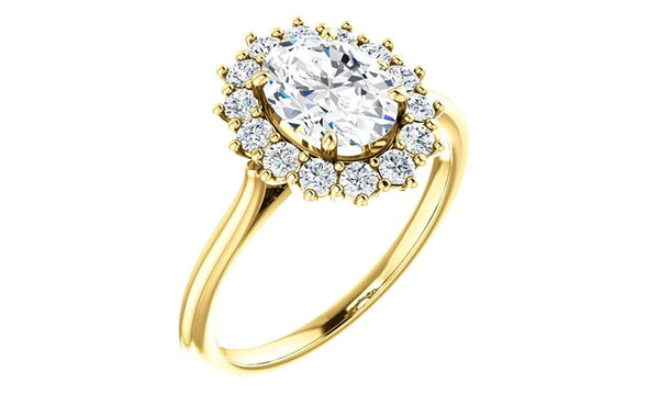 Oval Cubic Zirconia and Diamond Halo 14k Yellow Gold Ring (.35 Cttw, GH Color, SI1 Clarity)