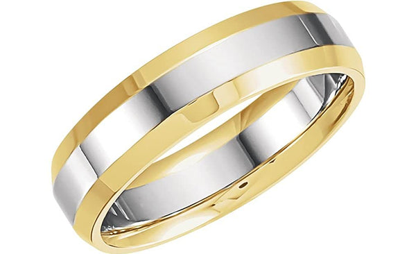 14k Yellow and White Gold 6mm Bevel Edged Comfort-Fit Band, Size 5.5