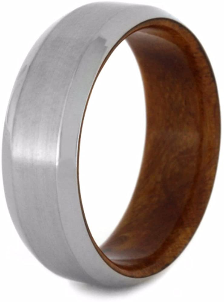 Ironwood Burl 8mm Comfort-Fit Band with Brushed Satin Titanium Overlay, Size 7.75