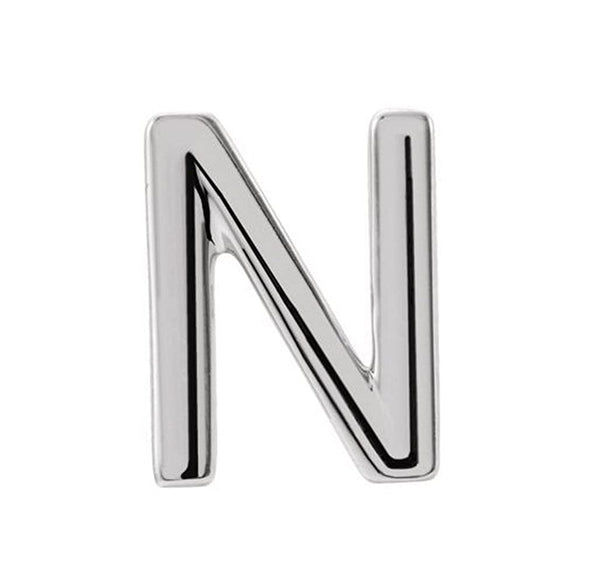 Platinum Initial Letter 'N' Stud Earring (Single Earring)