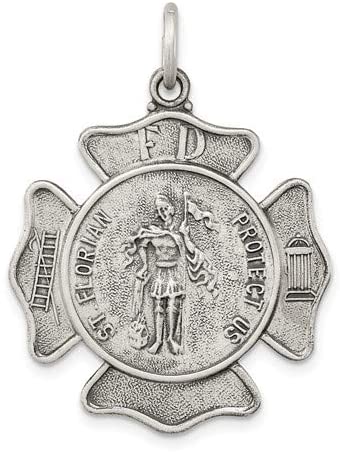 Sterling Silver Saint Florian Badge Medal Pendant (35X27 MM)