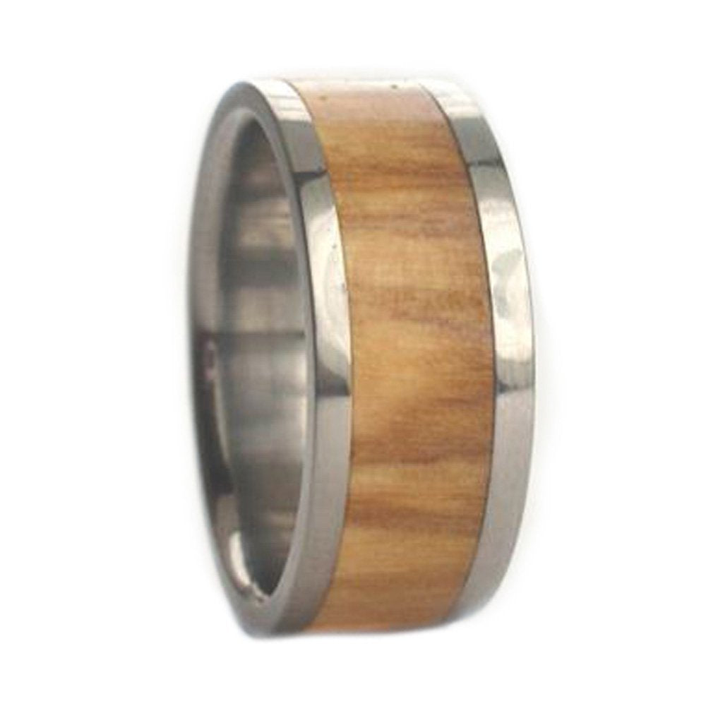 Olive Wood Inlay 8mm Comfort Fit Titanium Interchangeable Wedding Band, Size 10