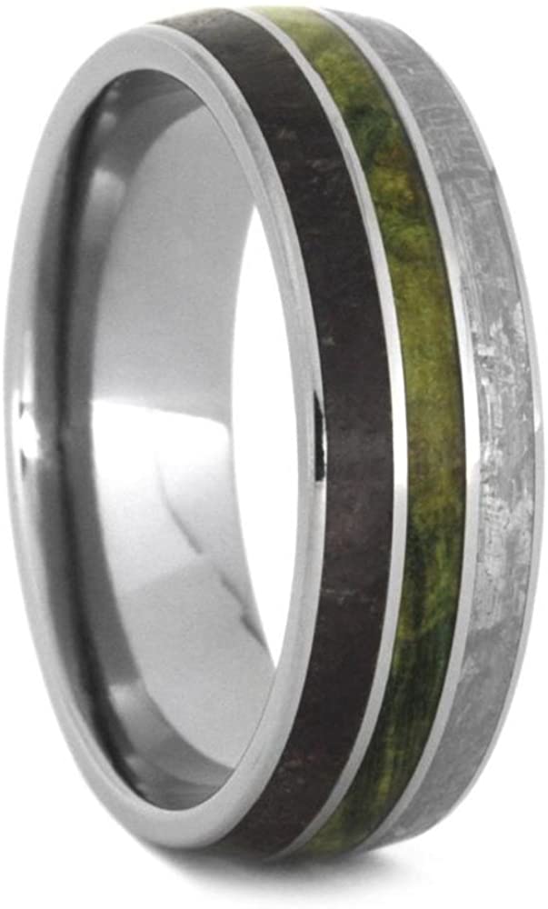 Dinosaur Bone, Gibeon Meteorite, Green Box Elder Burl 8mm Titanium Comfort-Fit Band