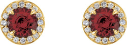 Mozambique Garnet and Diamond Halo-Style Earrings, 14k Yellow Gold (5MM) (.16 Ctw, G-H Color, I1 Clarity)