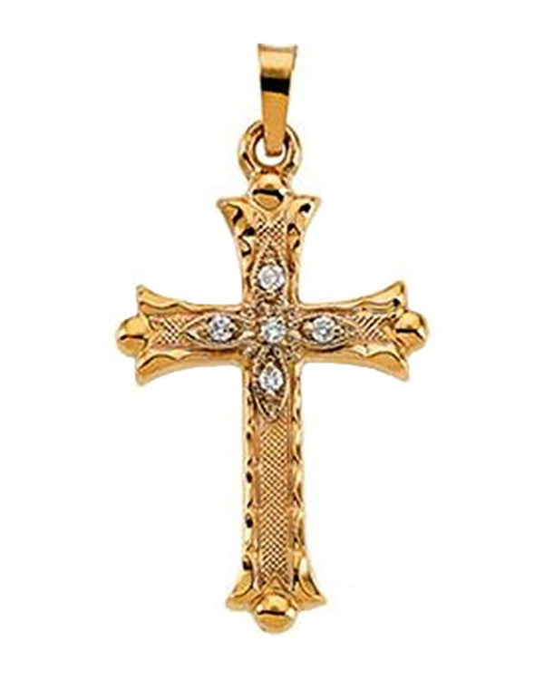 Diamond Accented Hollow Cross 14k Yellow Gold Pendant