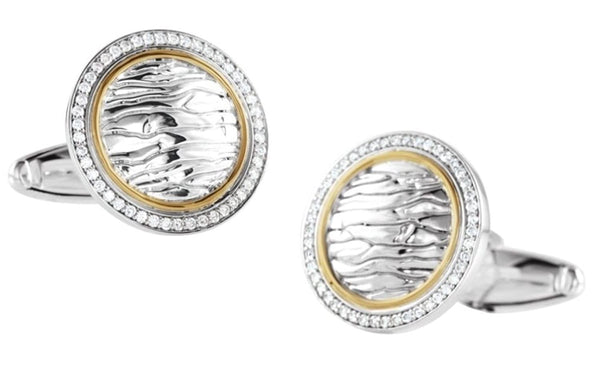 Diamond Gator-Skin Embossed Cuff Links, Sterling Silver, 14k Yellow Gold (.50 Ctw, GH Color, Clarity I1 )