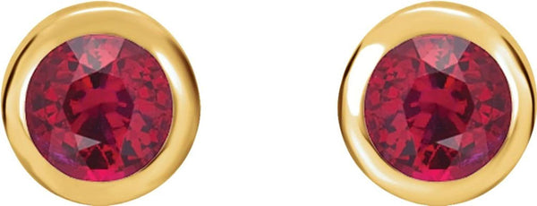 Ruby Stud Earrings, 14k Yellow Gold