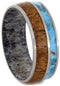 Turquoise, Mesquite Wood, Deer Antler Sleeve 7mm Comfort-Fit Brushed Titanium Wedding Band, Size 12.5