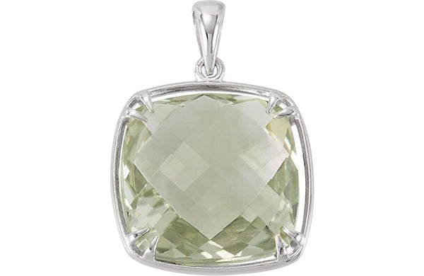 Green Quartz Antique Square Sterling Silver Pendant