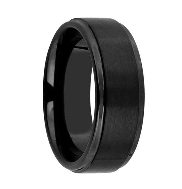 Men's Black Ceramic 8mm Comfort-Fit Pipe Edge Band