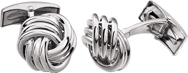 Love Knot Rhodium Plate 14k White Gold Cuff Links, 15MM