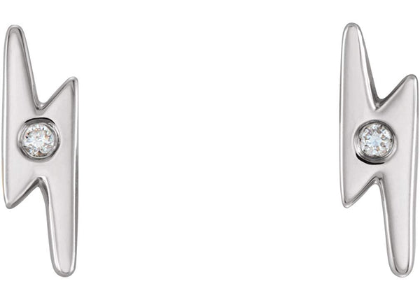 Diamond Lighting Bolt Earrings, Rhodium-Plated 14k White Gold (.03 Ctw, GH Color, I1 Clarity)