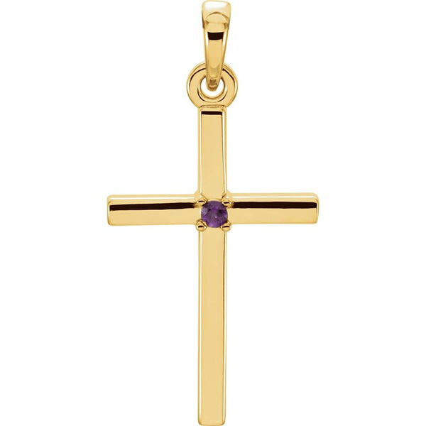 Amethyst Inset Cross 14k Yellow Pendant (22.65x11.4MM)