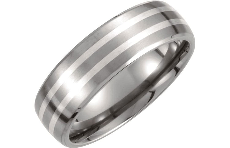 Satin Finish Titanium and Sterling Silver 7mm Dome Comfort Fit Band