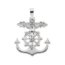 Anchor Mariner's Crucifix 14k White Gold Pendant (16.7X18.7MM)