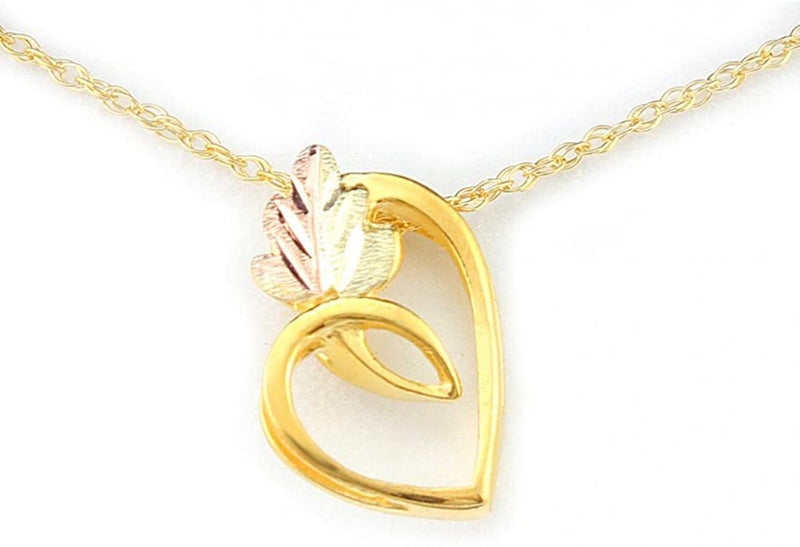 Two-Tone Leaf Heart Pendant Necklace, 10k Yellow Gold, 12k Green and Rose Gold Black Hills Gold Motif, 18"