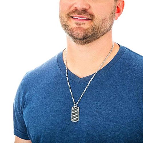 Men's Antiquing Bubble Dog Tag Pendant Necklace, Stainless Steel, 24"