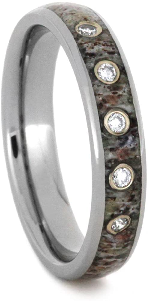 The Men's Jewelry Store (Unisex Jewelry) Five-Stone Diamond Deer Antler 4mm Comfort-Fit Titanium Wedding Ring