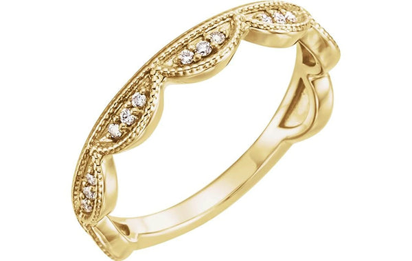 Diamond Scallop Stacking Ring, 14k Yellow Gold (.125 Ctw, GH Color, I1 Clarity) Size 6