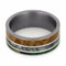 Black Ash, Green Box Elder Burl Wood, Gibeon Meteorite 8mm Comfort-Fit Matte Titanium Wedding Band, Size 6.75