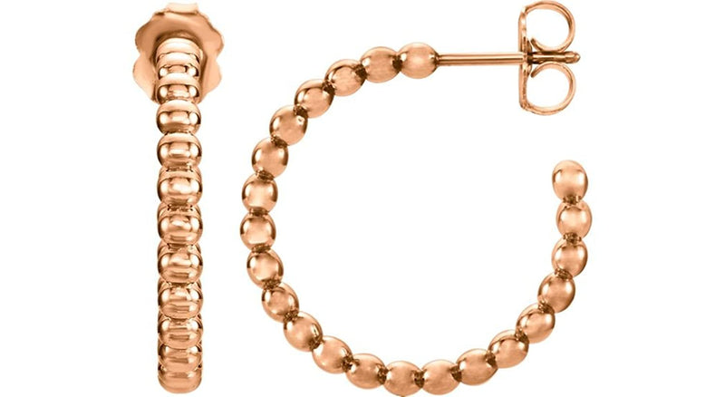 Beaded J Hoop Earrings, 14k Rose Gold (12mm)