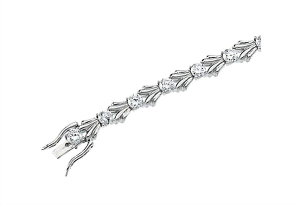 CZ Fancy Sterling Silver Tennis Bracelet, 7.50"