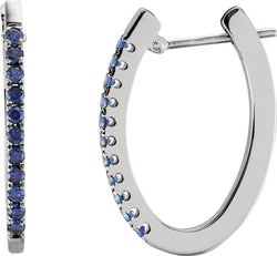 Blue Sapphire Hoop Earrings,14K White Gold