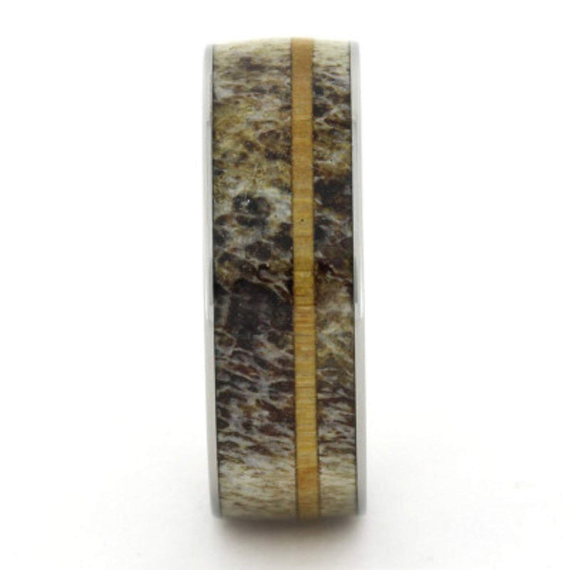 Antler with Oak Wood Pinstripe 8mm Comfort-Fit Titanium Ring