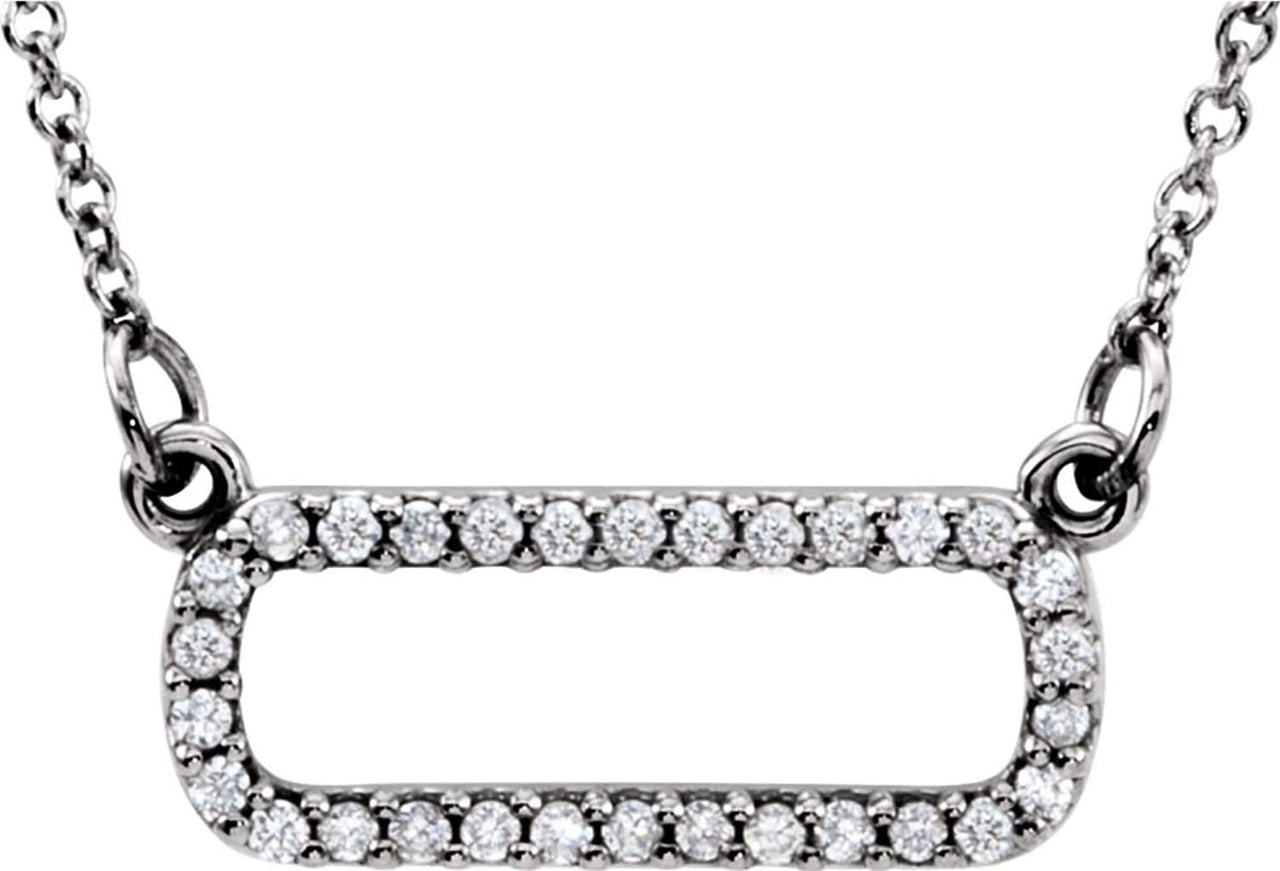 30-Stone Diamond Horizontal Rectangle 14k White Gold Pendant Necklace, 16" ( 0.16 Cttw)