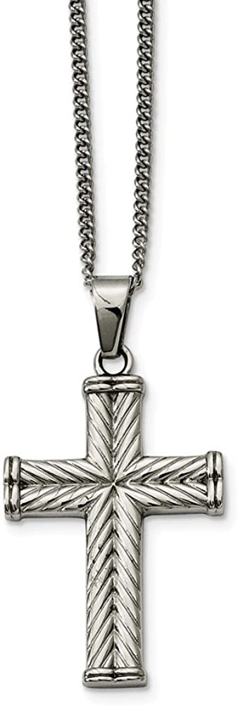 Stainless Steel Textured Cross Pendant Necklace, 22"