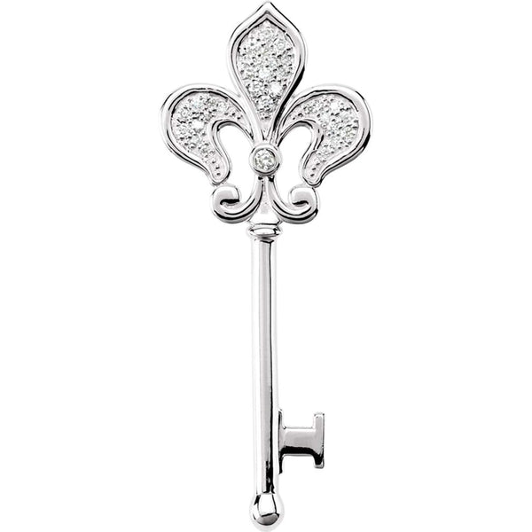 33-Stone Diamond Fleur De Lis Key Sterling Silver Pendant (1/5 Ctw)