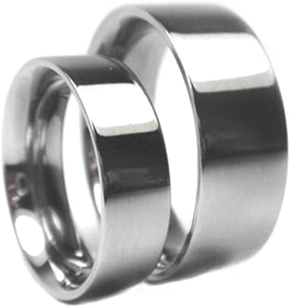 Titanium Wedding Flat Ring, His and Hers Wedding Band Set, M12-F7