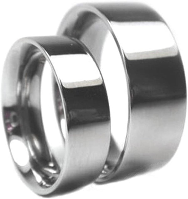 Titanium Wedding Flat Ring, His and Hers Wedding Band Set, M15.5-F7