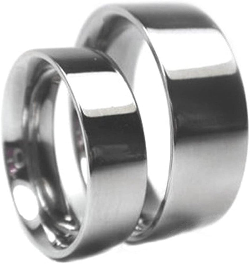 Titanium Wedding Flat Ring, His and Hers Wedding Band Set, M13.5-F4.5