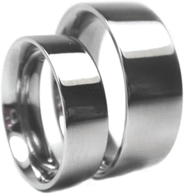Titanium Wedding Flat Ring, His and Hers Wedding Band Set, M9.5-F4