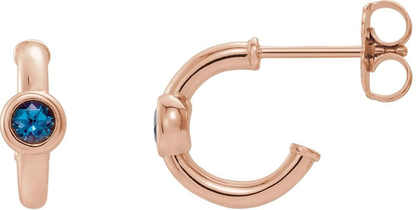 Alexandrite J-Hoop Earrings, 14k Rose Gold