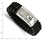 Men's Stainless Steel Flat Braided Black Leather Bracelet, 8.5 Inches