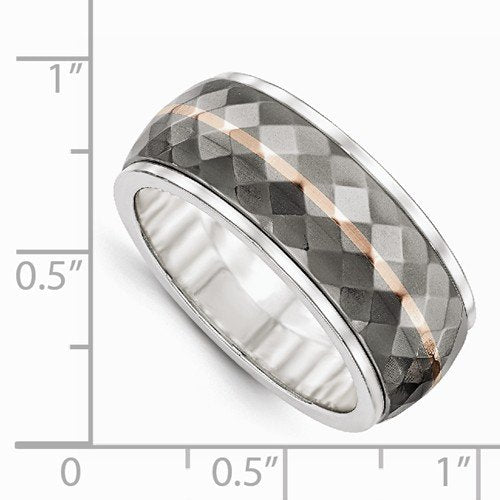 Edward Mirell Sterling Silver and Titanium Inlay with 14k Rose Stripe 10mm Wedding Band