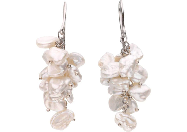 Sterling Silver Freshwater Keshi White Cultured Pearl Earring 8.00-9.00 MM