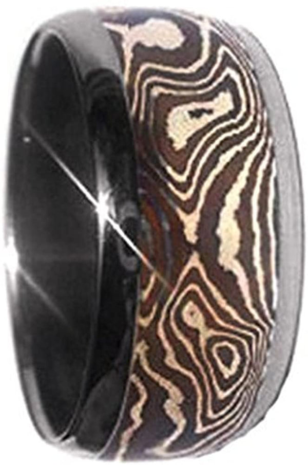 Copper and Silver Mokume Inlay 8mm Comfort Fit Titanium Wedding Band, Size 14