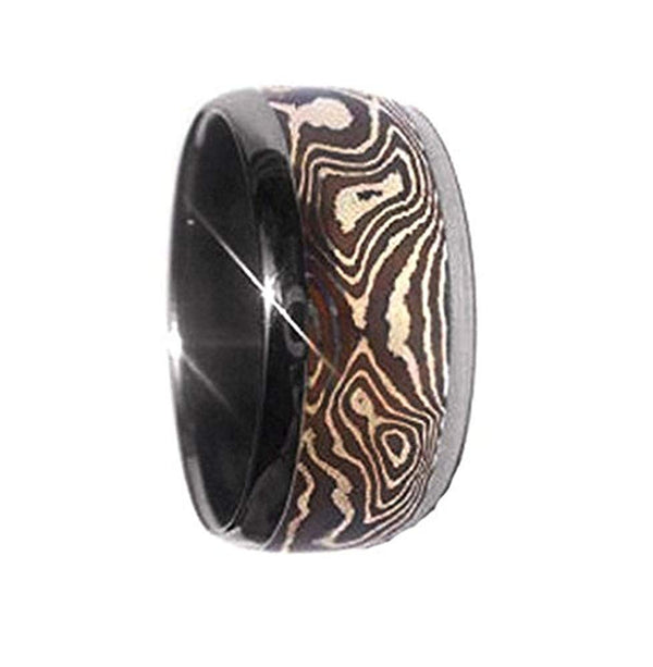 Copper and Silver Mokume Inlay 8mm Comfort Fit Titanium Wedding Band, Size 10